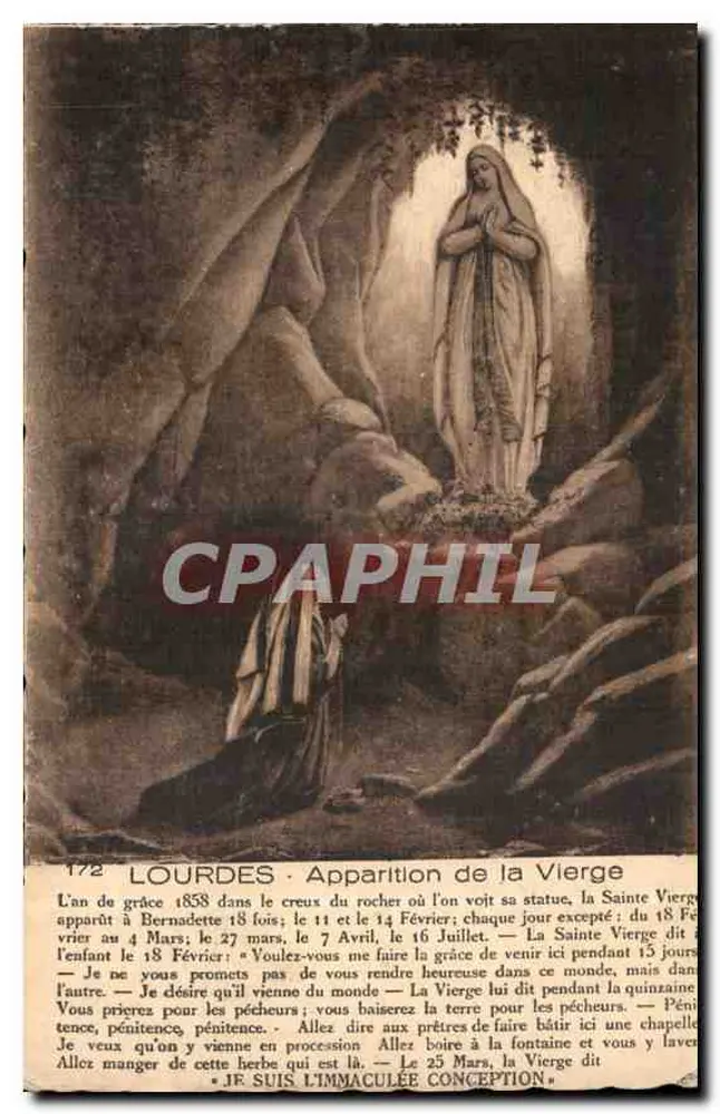 Lourdes — Verschijning van de Heilige Maagd — Onbekende uitgever, nr. 172 - Voorkant