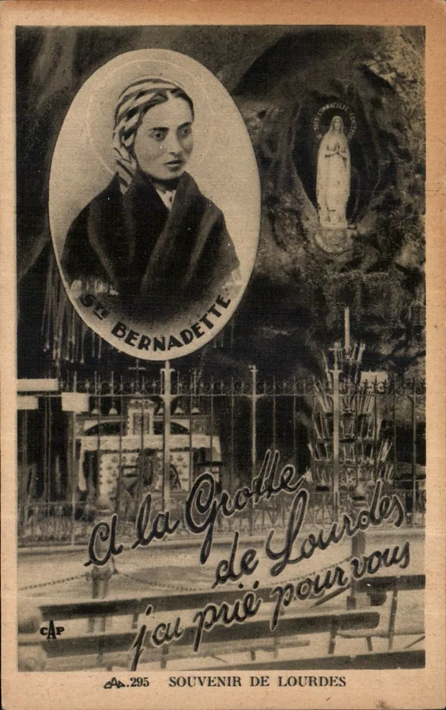 Santa Bernadette Soubirous — Lembrança de Lourdes — Bilhete postal antigo n°295 - Frente