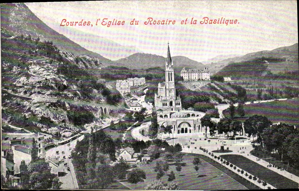 Lourdes, die Kirche des Rosenkranzes und die Basilika — Ausgabe der Katholischen Allianz, Lourdes (H.P.) - Vorderseite