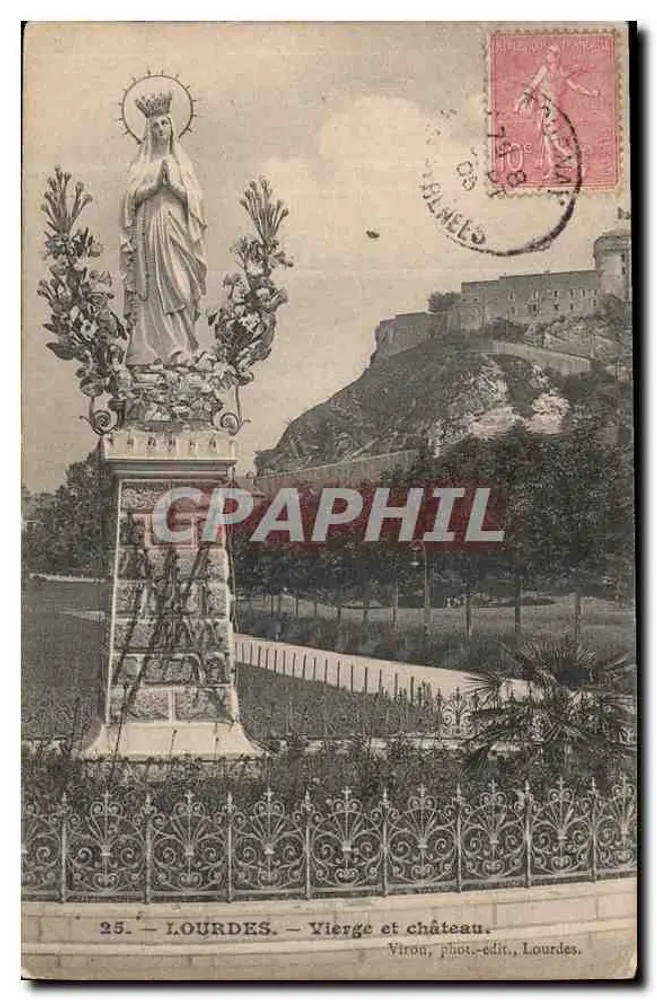 Lourdes — Virgem e castelo — Viron, fot.-édit., Lourdes - Frente