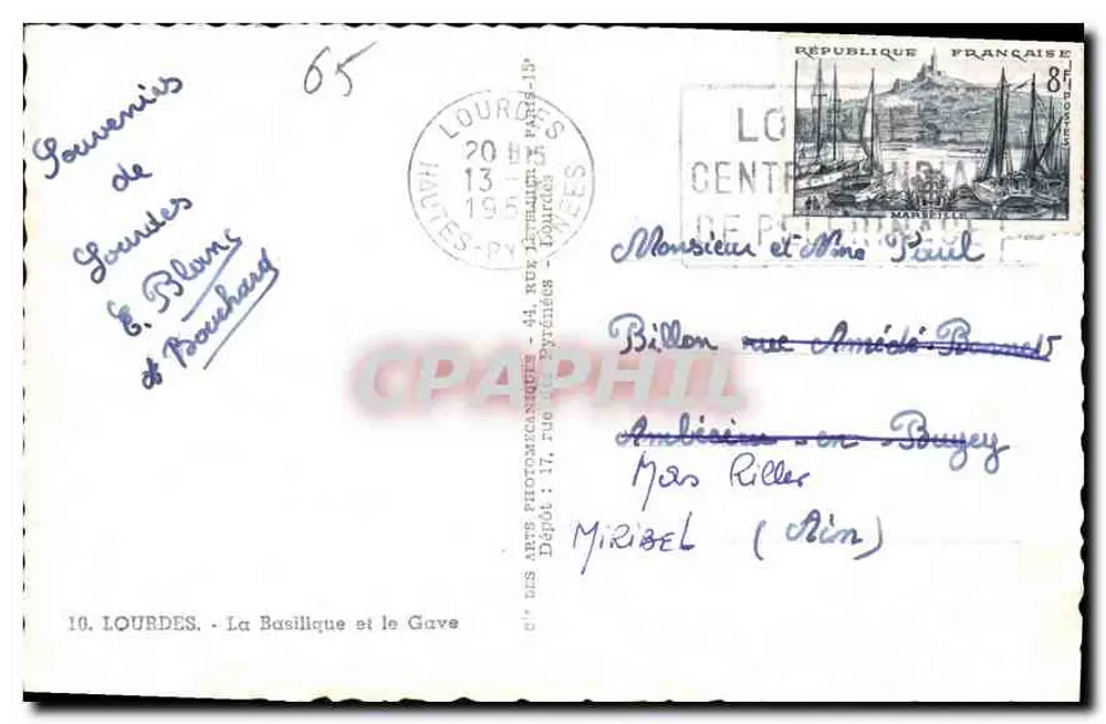 Lourdes — A Basílica e o Gave — C'p - Verso