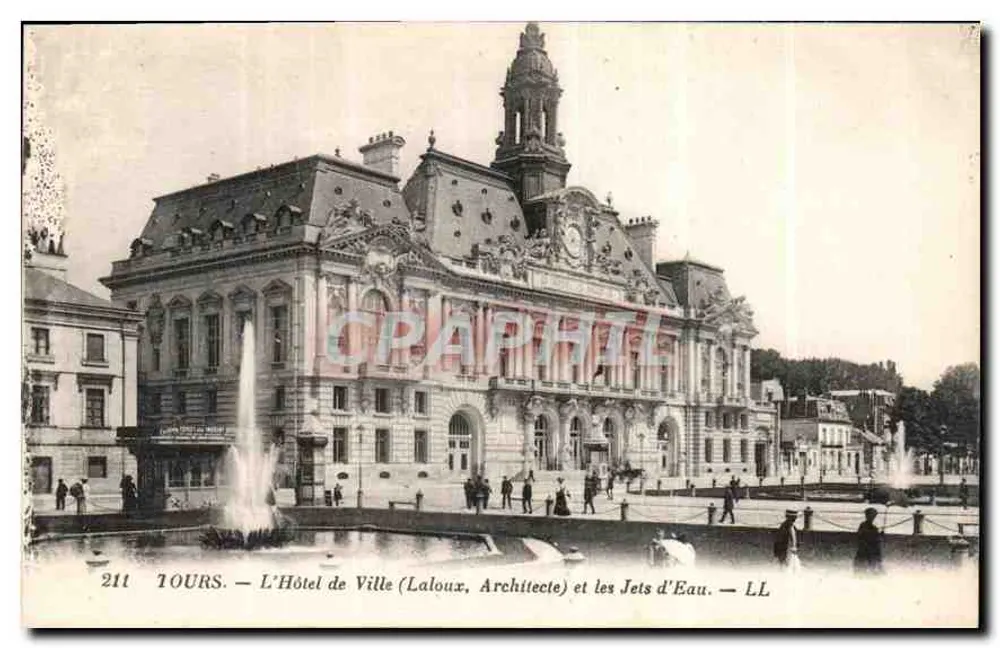 Tours — Das Rathaus (Laloux, Architekt) und die Fontänen — LL - Vorderseite