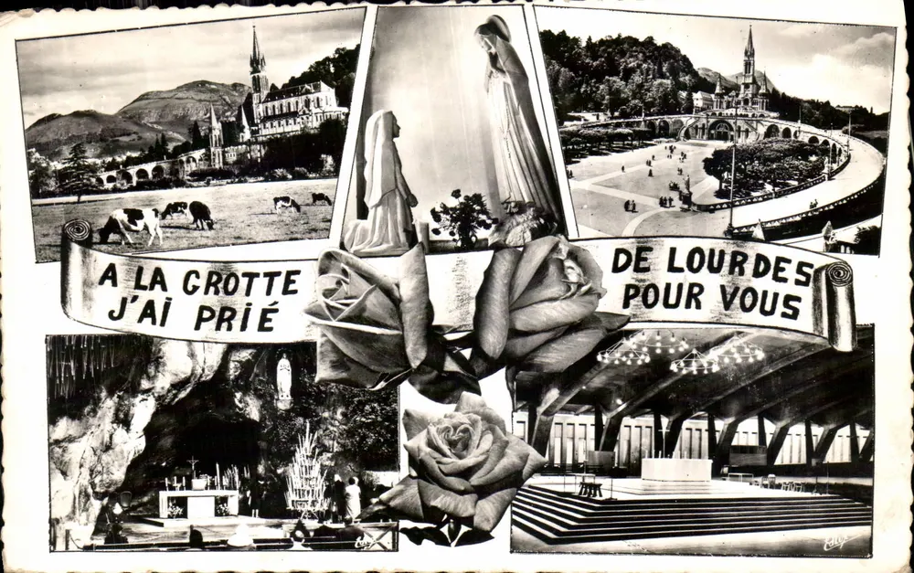 LOURDES — 동굴, 나타남, 성당 — Éd. P. DOUCET & Place de la Grotte - 앞면