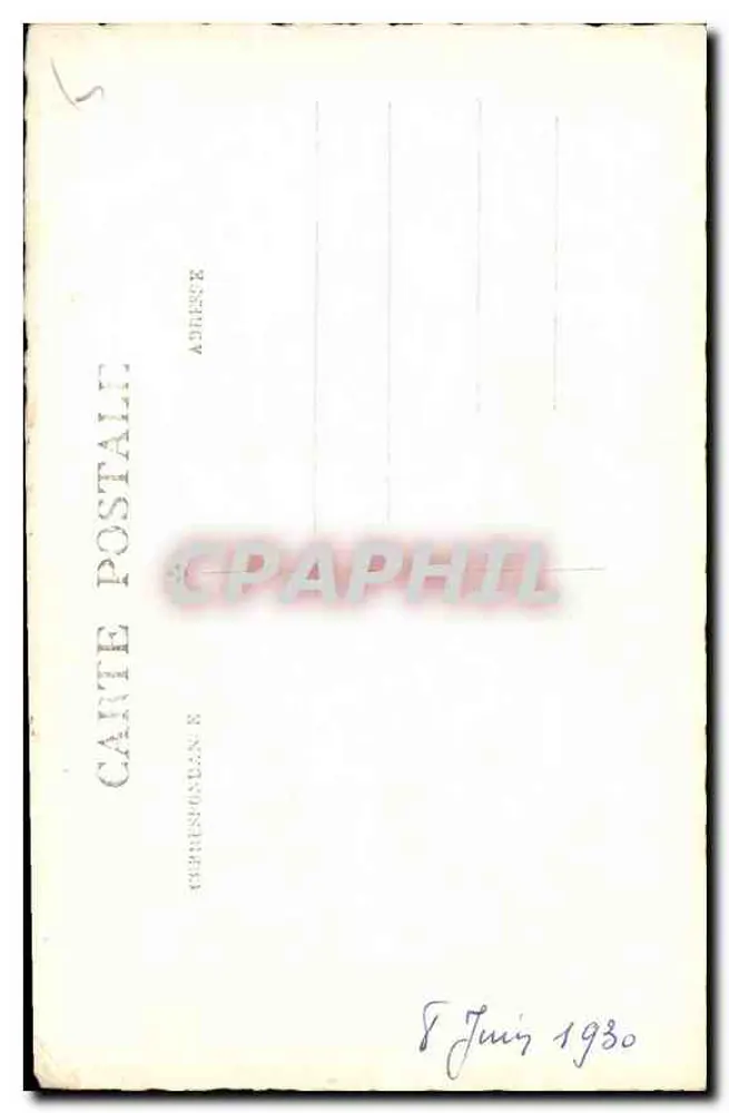 Lächelnde Frau in hellen Kleidern — Garten mit Blumen und Käfig — Ansichtskarte datiert 8. Juni 1930 - Rückseite