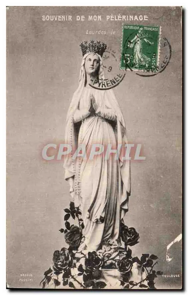 Estátua de Nossa Senhora de Lourdes — Lembrete do meu peregrino — Modelo Fuccini - Frente