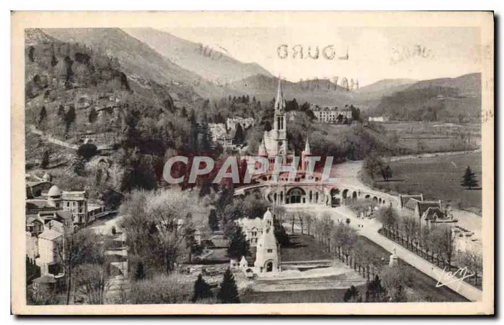 Lourdes — Vista del depósito y del santuario — Edición fotográfica Lourdes - Anverso