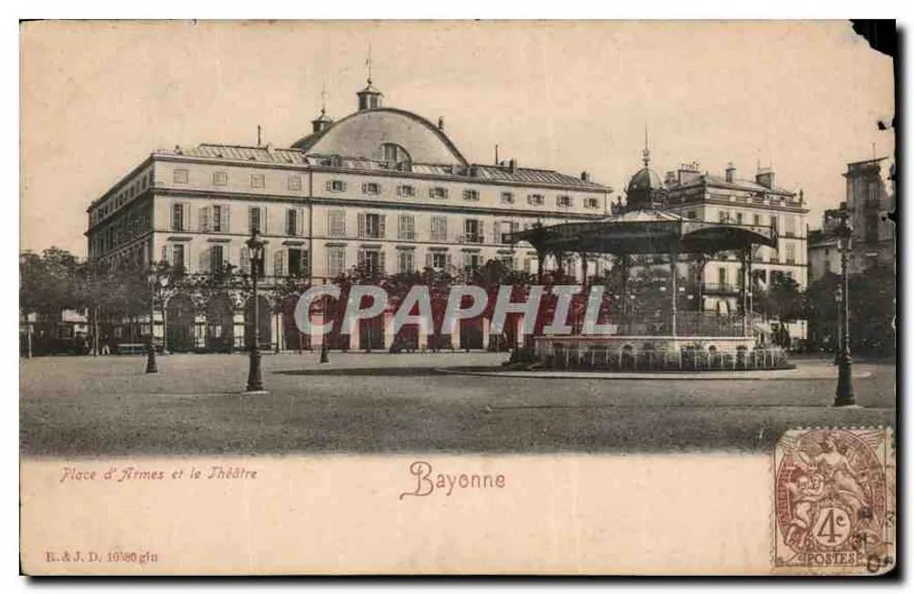 Place d'Armès und das Theater — Bayonne — E. & J. D. 1080 gin - Vorderseite