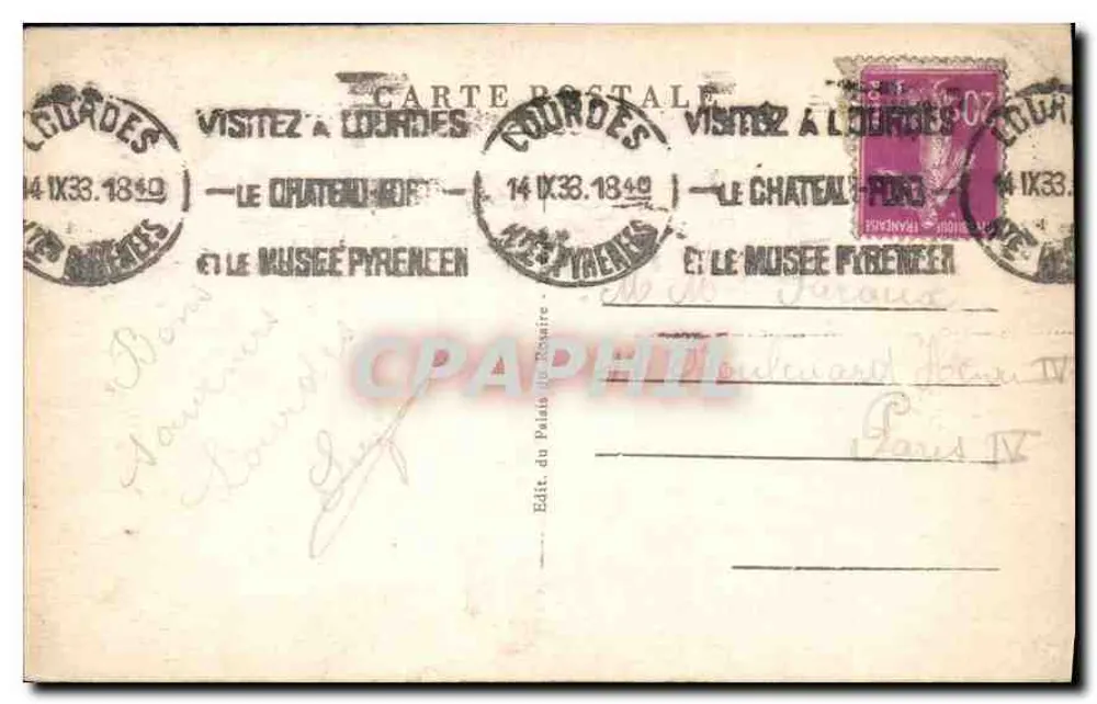 Lourdes — Vista Geral — Editor do Palácio de Béziers, n° 102 - Verso