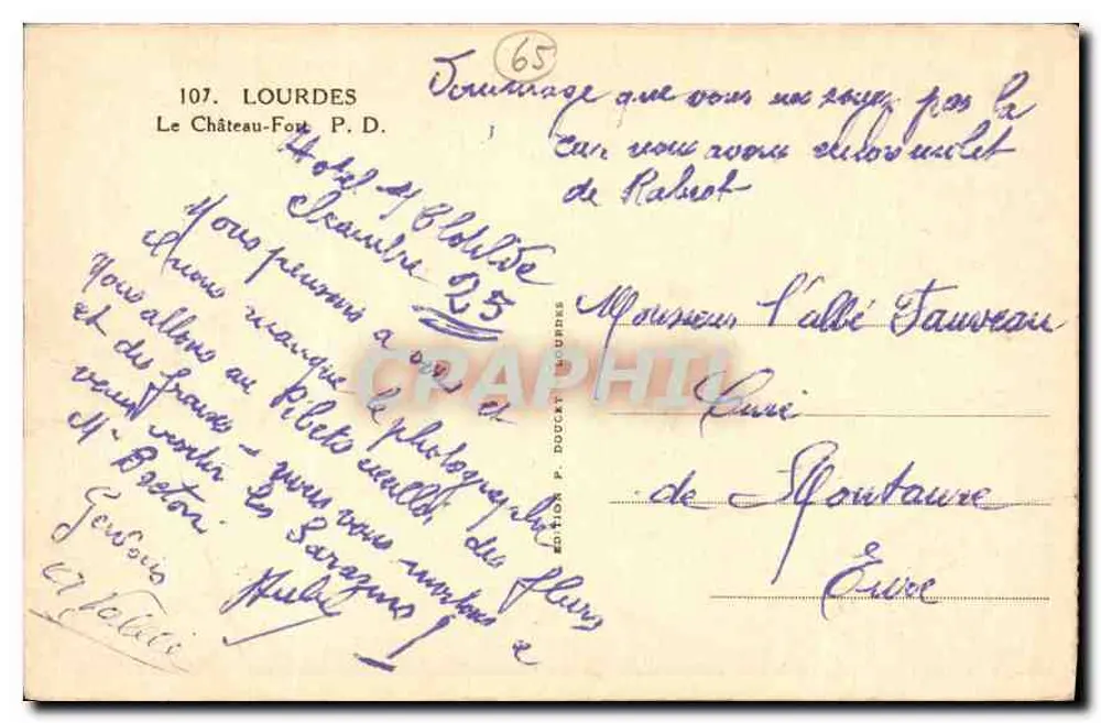 Lourdes — O Castelo-Forte — Edição P. Doucet, n° 107 - Verso