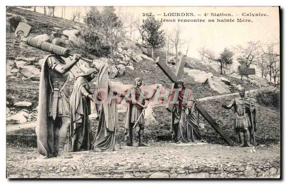 Lourdes — 4. Station — Gélvaire. Jesus trifft seine heilige Mutter. - Vorderseite