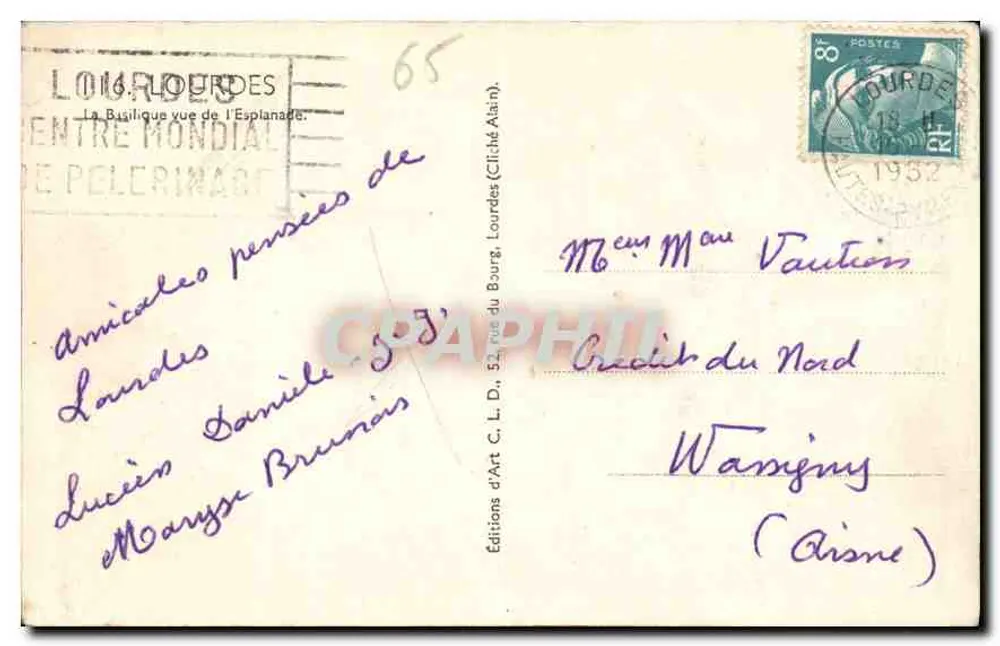 De Wereldwijde Basiliek van Lourdes — uitzicht vanaf de Esplanade — Edities van Kunst C. L. Ain - Achterkant