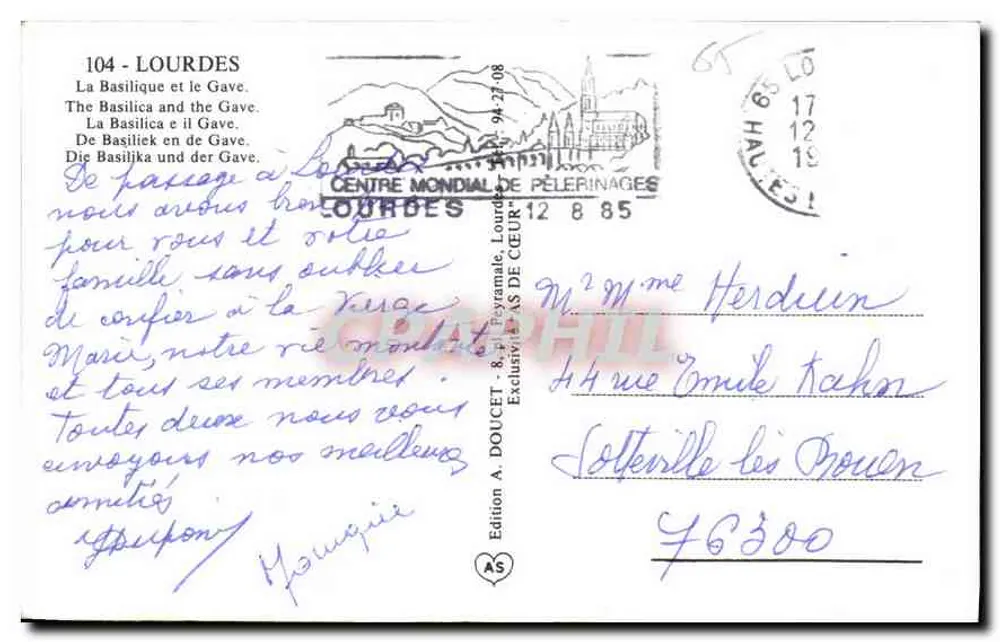Lourdes — A Basílica e o Gave — Edição A. Doucet & Cie de Cœur - Verso