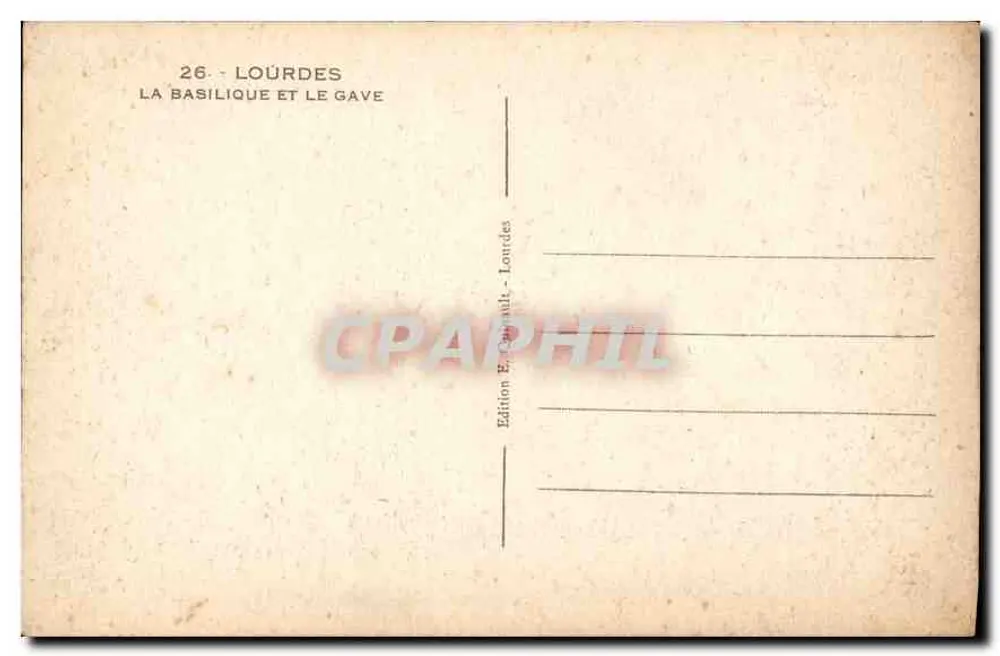Lourdes — A Basílica e o Gave — Edição E. Capraïls, Lourdes, n°26 - Verso