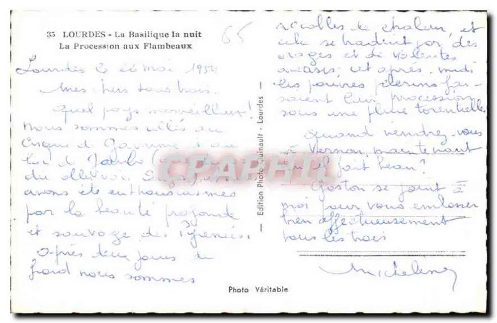 Lourdes - Die Basilika zur Nacht — Édition Photo Véritable, n°65 - Rückseite
