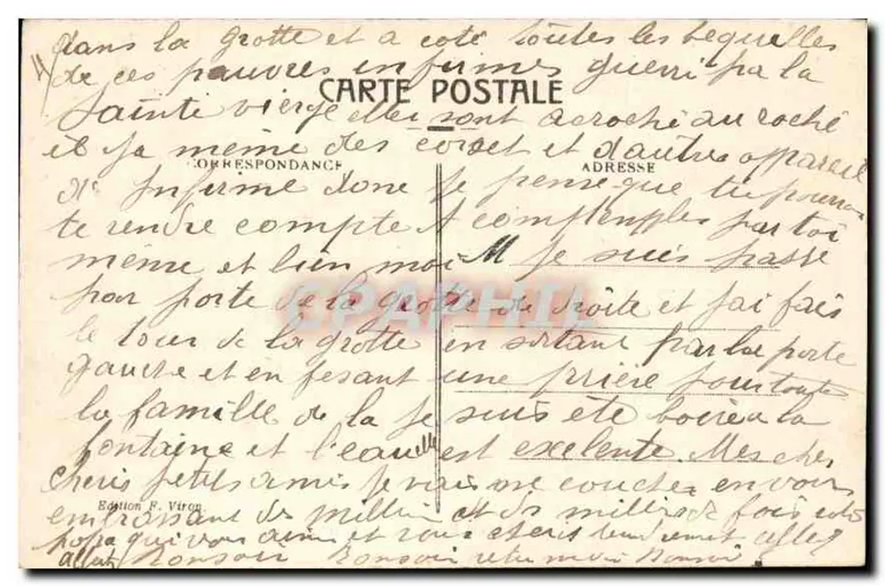 Lourdes — A Gruta — Edição F. Viron - Verso