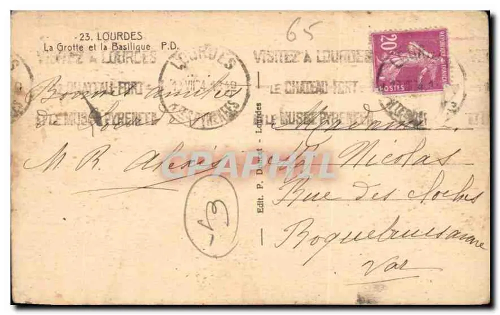 La Grotta e la Basilica — Lourdes — Ed. P. Daut — n°23 - Verso