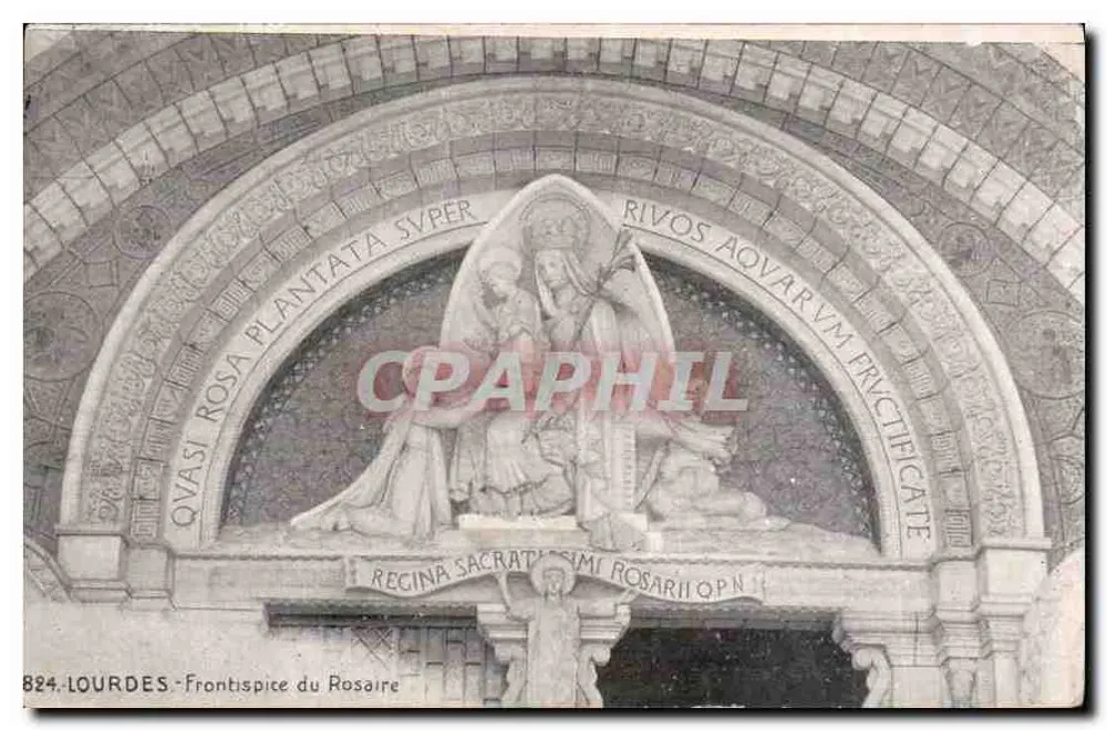 Lourdes - Frontispício do Rosário — Bilhete postal antigo n°824 - Frente