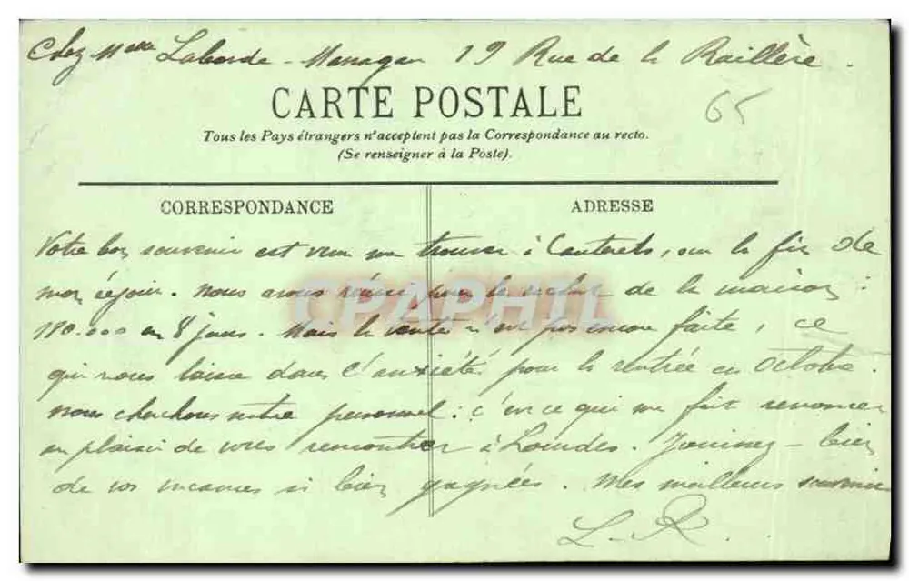 Environs de Cauterets — Cachoeira de Lutour — LL. — N° 68 - Verso
