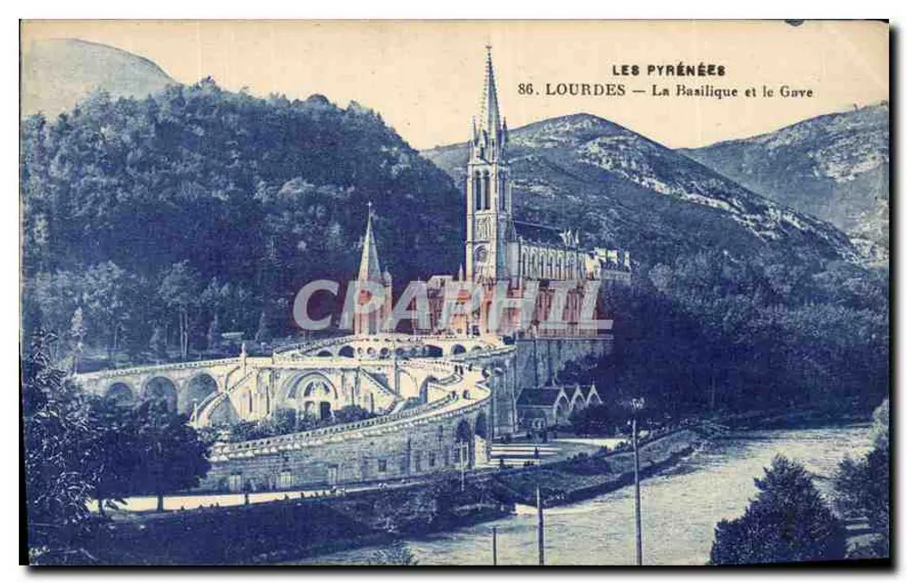 Lourdes — Die Basilika und der Gave — Imprime Illustré - Vorderseite