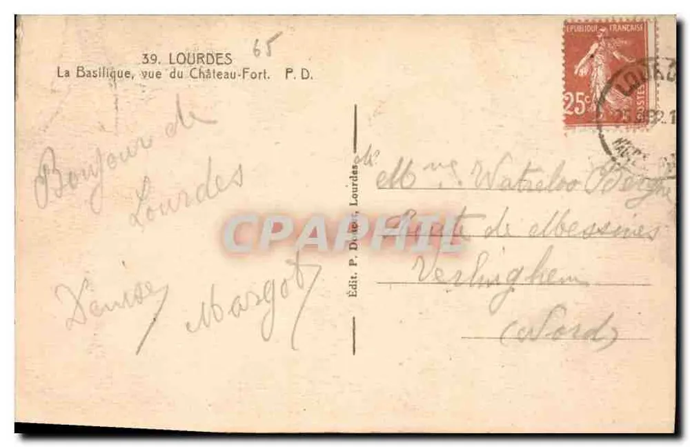 Lourdes — Blick auf die Basilika vom Schloss-Fort — Verlag P. Dacier, n°39 - Rückseite