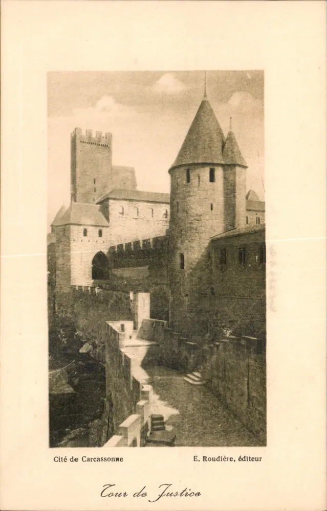 Cidade de Carcassonne — Torre da Justiça — E. Roudière, editor - Frente
