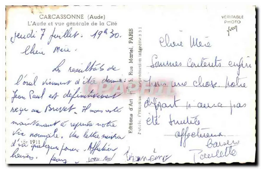 Carcassonne (Aude) — Allgemeiner Blick auf die Stadt — Éditions d'Art, Paris, Nr. 31 - Rückseite