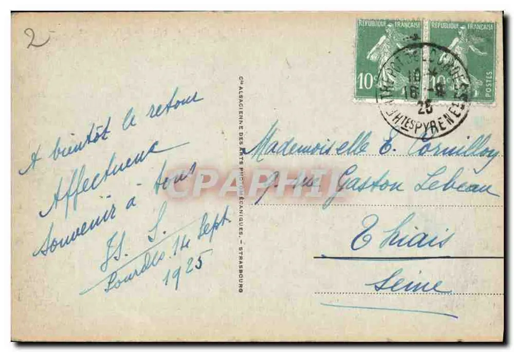 Lourdes - Ansicht vom Festungsschloss — anonymer Verlag, Nr. 154 - Rückseite