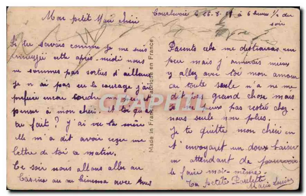 Młoda kobieta pisząca list — młody mężczyzna na tle — Louis, n° 1452 - Rewers
