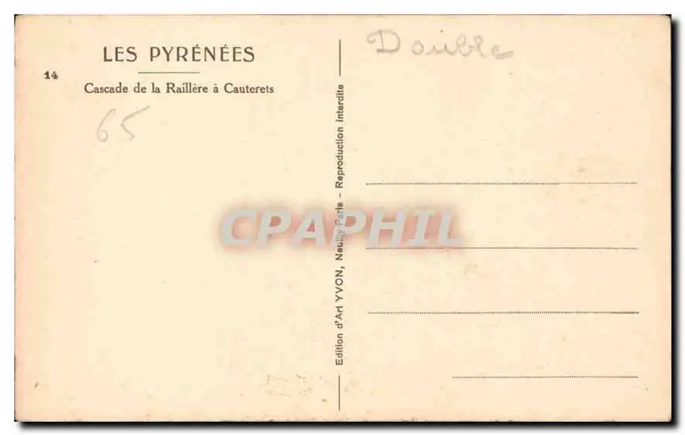 Os Pirineus - Cachoeira de La Raillère em Cauterets — Edição de Arte YVON - Verso