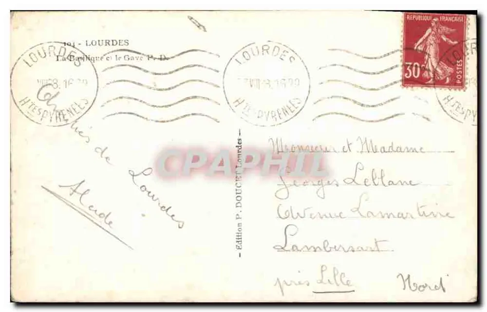 Die Basilika und der Gave in Lourdes — Edition P. DOUCET Lourdes - Rückseite