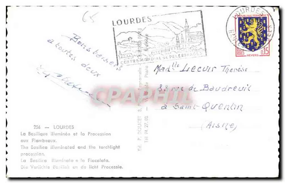 Lourdes — Beleuchtete Basilika und Fackelprozession — Edlux - Rückseite
