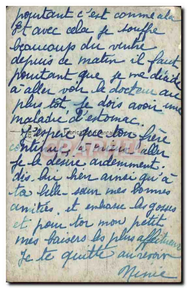 Mulher jovem sorridente — retrato em azul — P.C. PARIS 1098 - Verso