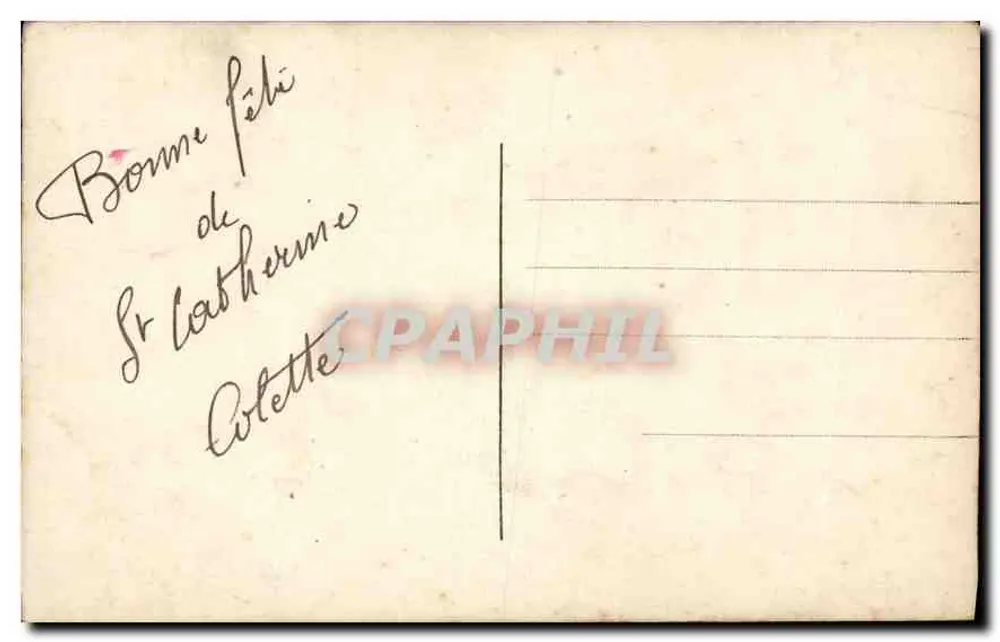 Retrato de mulher sorridente — com rosa — texto 'VIVE STE CATHERINE' — editor desconhecido - Verso
