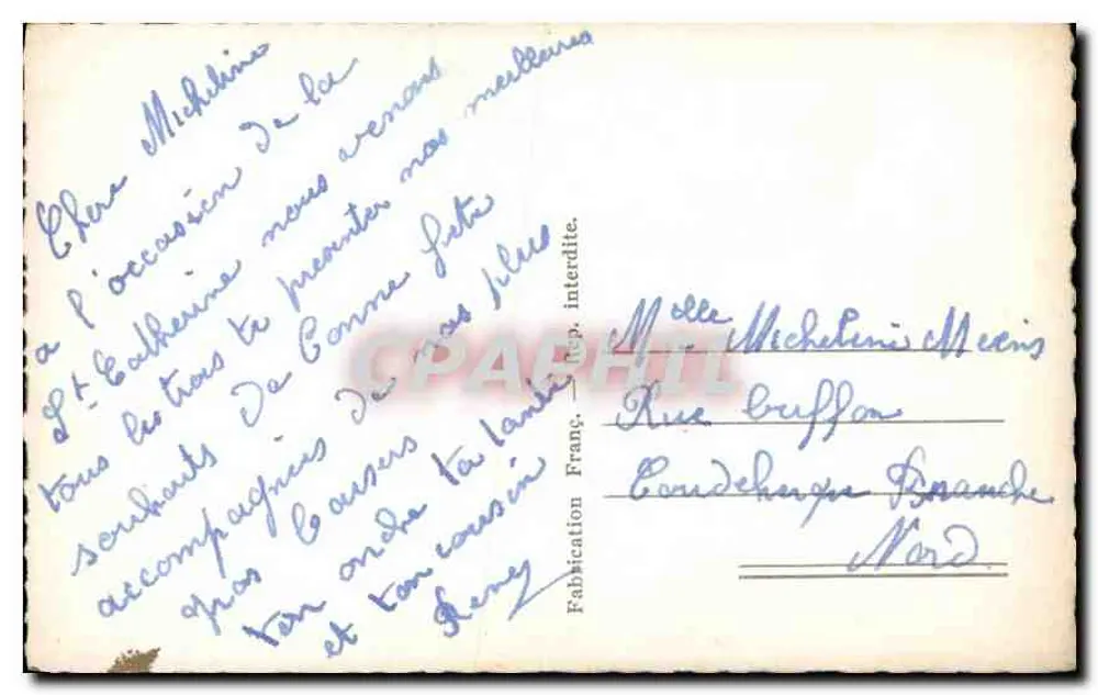 Mulher sorridente segurando flores — Vive Catherine — Editor E.R. Paris, n° 66 - Verso