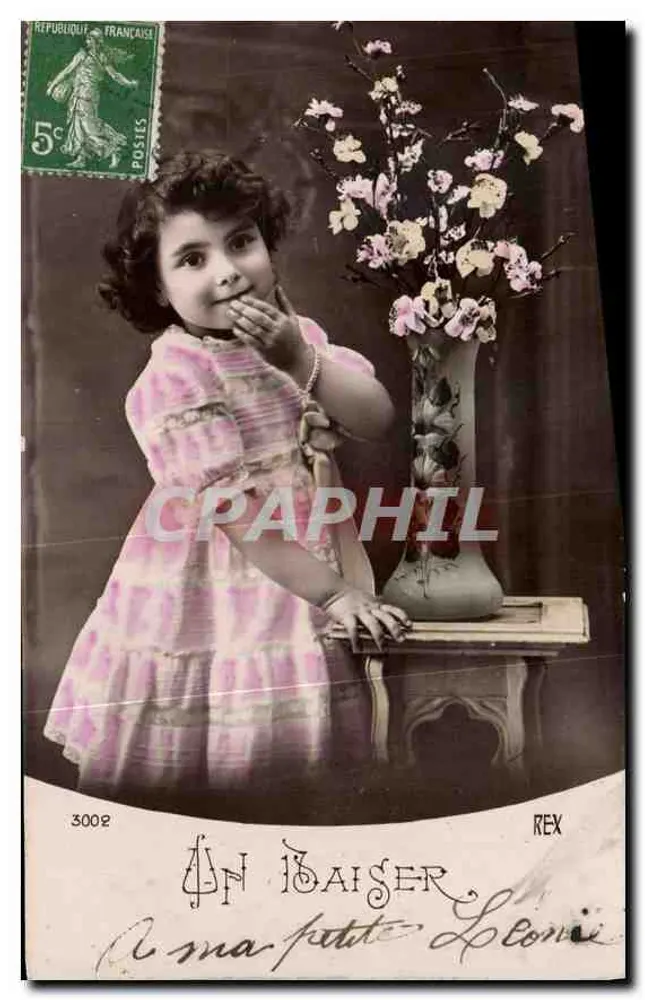 Menina — diante de um vaso de flores — editor REX, n° 3002 - Frente