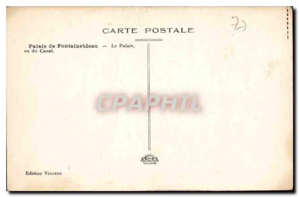 Palast von Fontainebleau — Ansicht vom Kanal — Edition Vincent - Rückseite