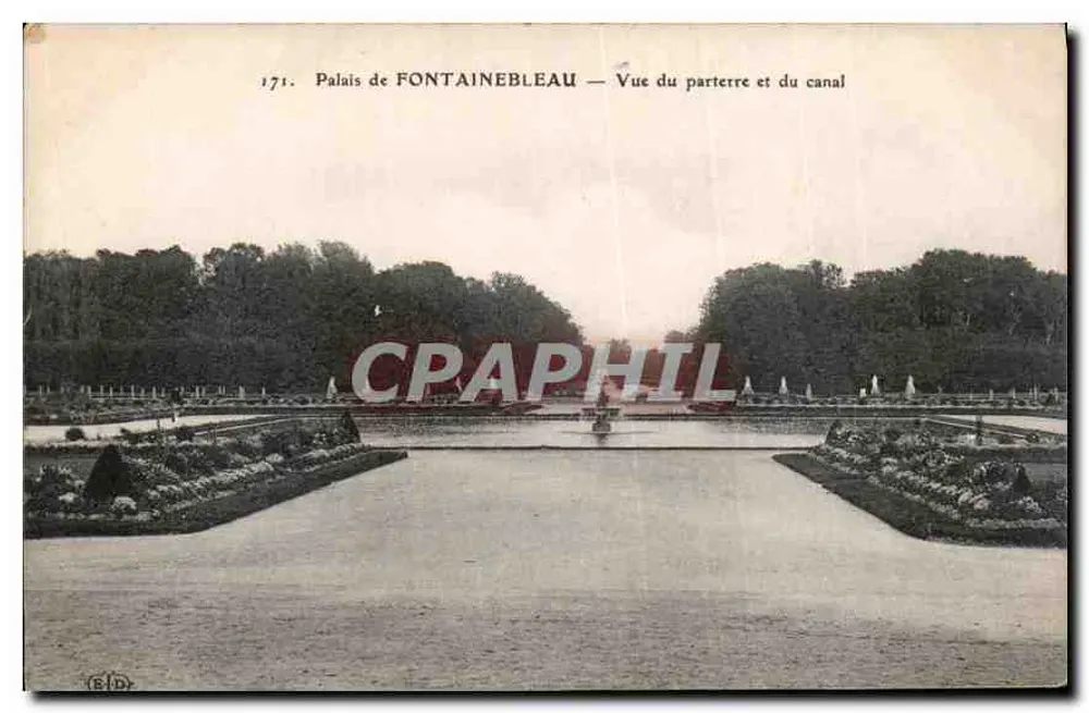 Schloss FONTAINEBLEAU — Ansicht des Parterres und des Kanals — B.D. n°171 - Vorderseite