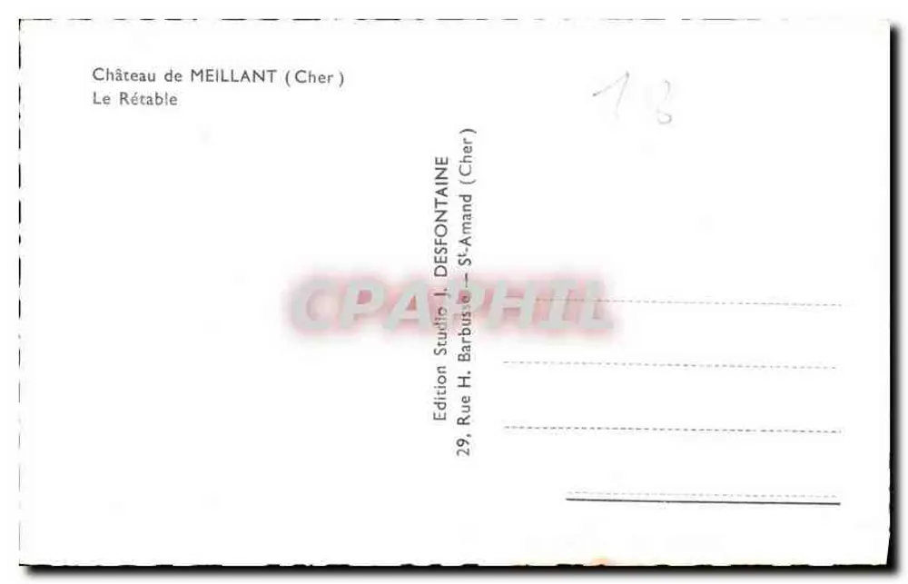 Castelo de Meillant (Cher) — O Rétable — Edição J. Desfontaine - Verso