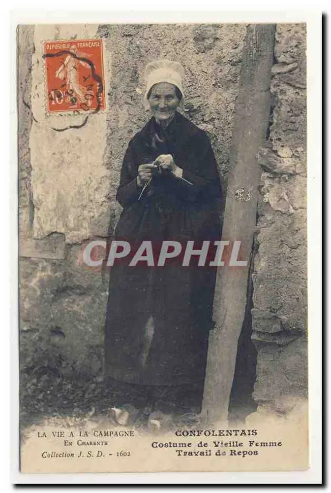 Alte Frau im Charente-Kleid — Ruhearbeit — Sammlung J.S.D. - 1602 - Vorderseite