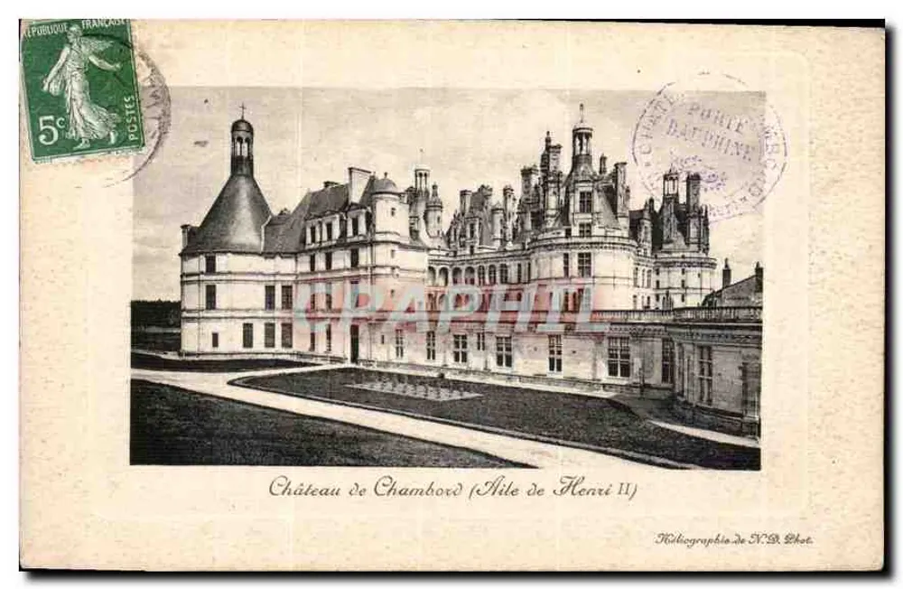 Schloss Chambord (Insel von Heinrich II) — Heliografie von N.G. Phot. — 5c Republik Frankreich Stempel - Vorderseite