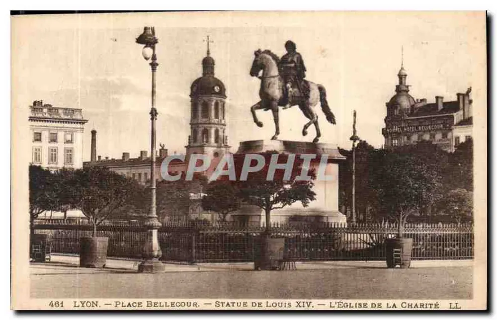 Lyon — Place Bellecour — Statue des Louis XIV — Kirche der Caritas - Vorderseite
