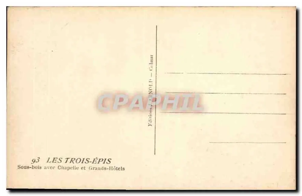Les Trois-Épis — Wald mit Kapelle und Hotels — Éditions Arnolp - Calmar - Rückseite