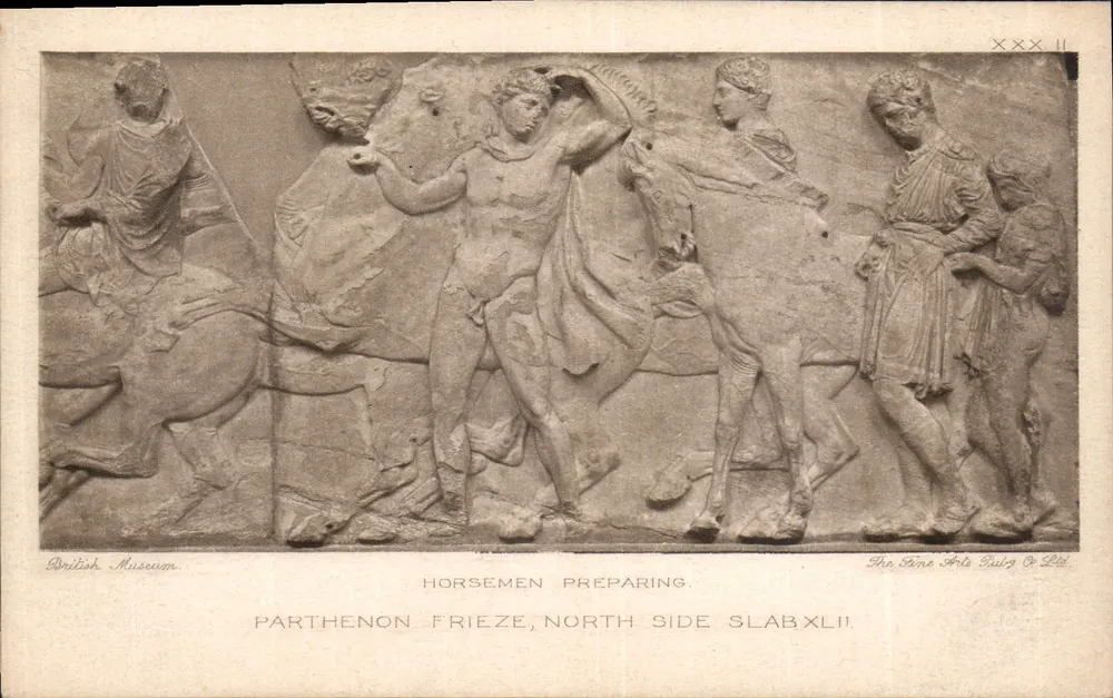 Reiter vorbereiten — Fries des Parthenon, Nordseite Stein XLII — The Fine Arts Publishing Co. Ltd. - Vorderseite