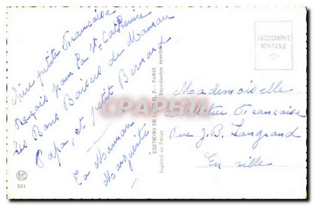 Mulher sorridente segurando um buquê de lilás — 'Viva Santa Catarina' — Edições G.P. Langrand, n°531 - Verso
