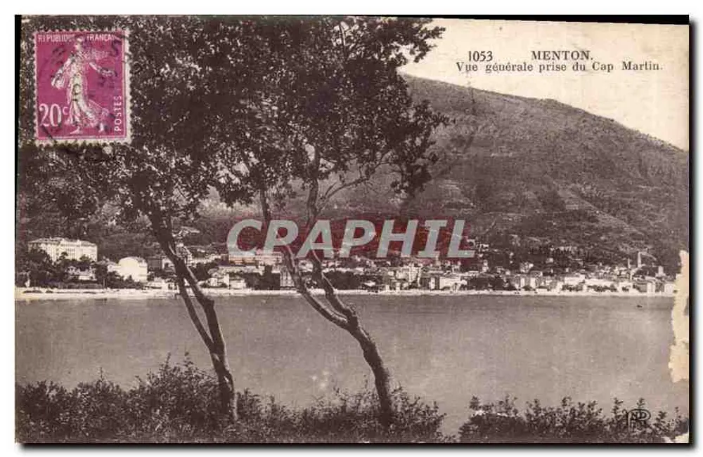 Menton — Vista geral tirada do Cap Martin — Neurouin Frères, Paris-Créteil, n°1053 - Frente