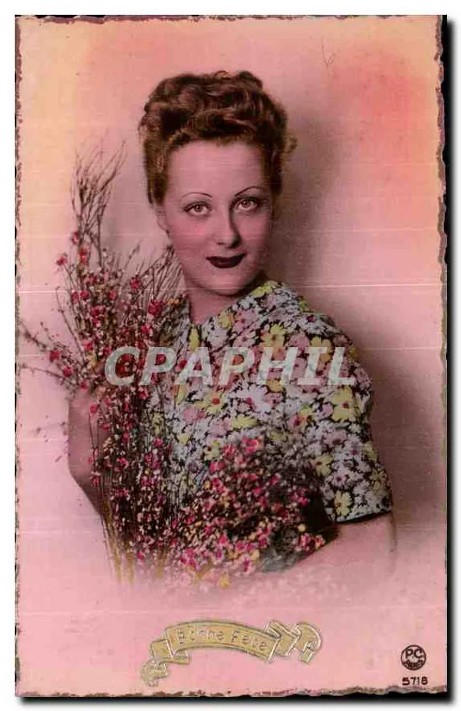 Frau mit Blumenbouquet — Verlag Berne Fête, Nr. 5718 - Vorderseite