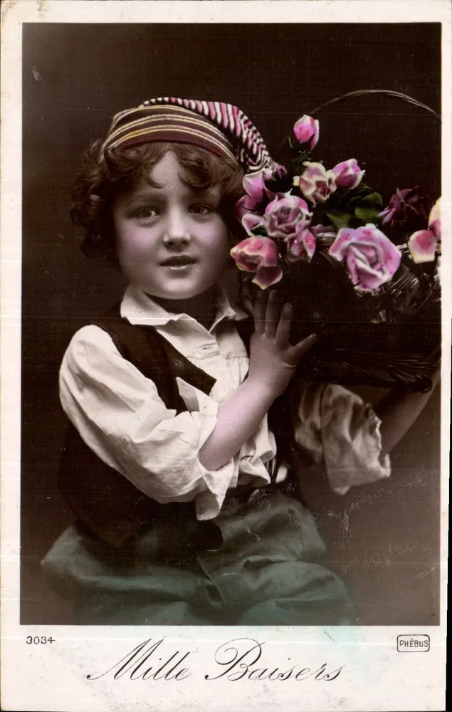 Enfant tenant un panier de roses — studio photographique PHÉBUS, n° 3034 - Awers