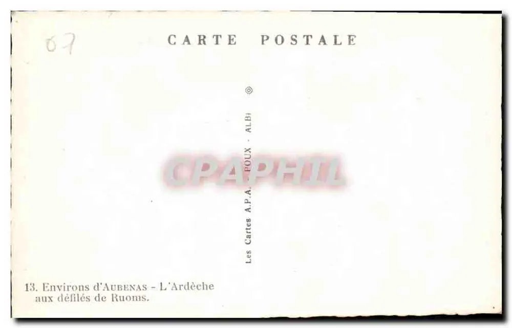 Desfiladero de Ruoms — Ardèche — Las Tarjetas A.P.A. FOUX - Reverso