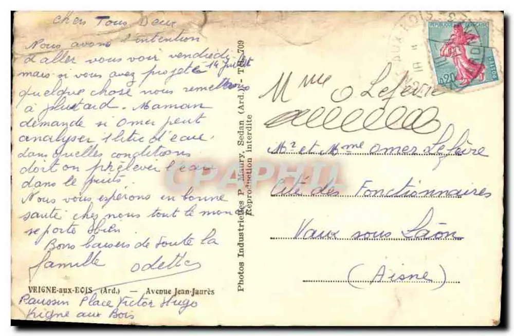 Ansicht der Rue Jean-Jaurès in Vrigne-aux-Bois — Verlag PIMS, Nr. 709 - Rückseite