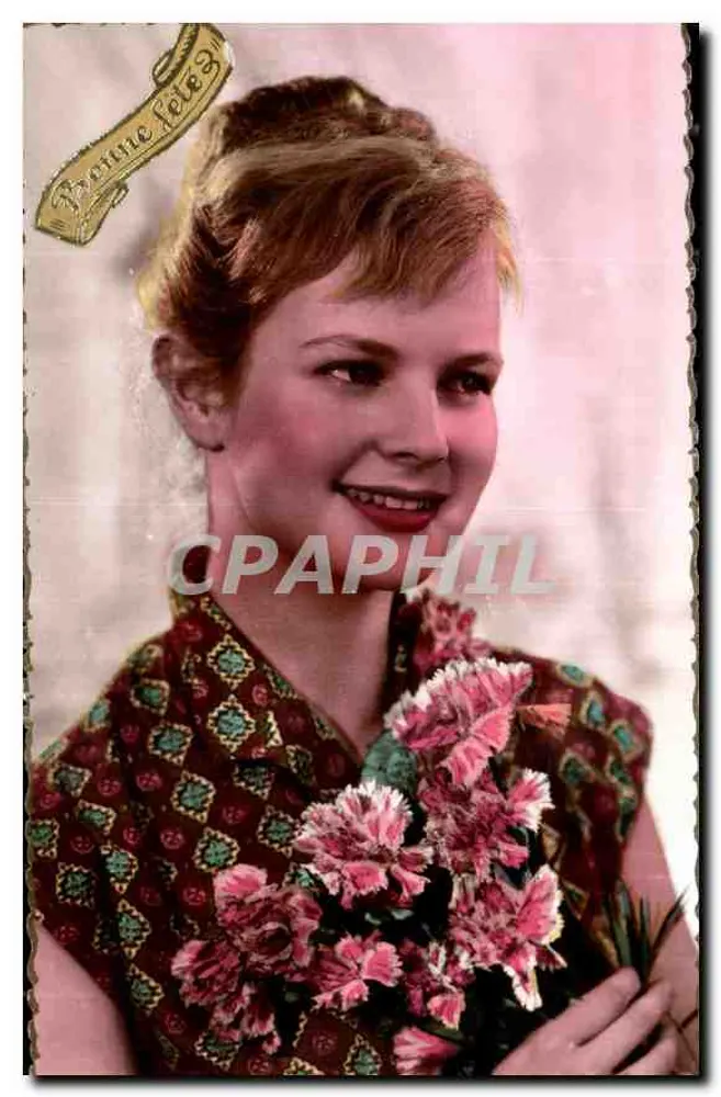 Lächelnde junge Frau — mit einem Blumenstrauß — Verlag Photomontage Véritable - Vorderseite